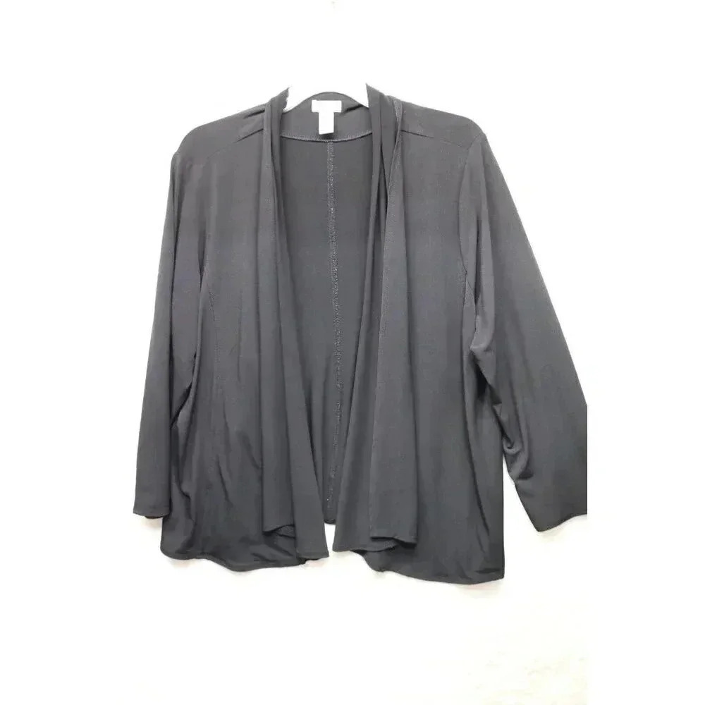 Chico's Women's Black Open Cardigan-3/4 Sleeves-Size 3 or XL